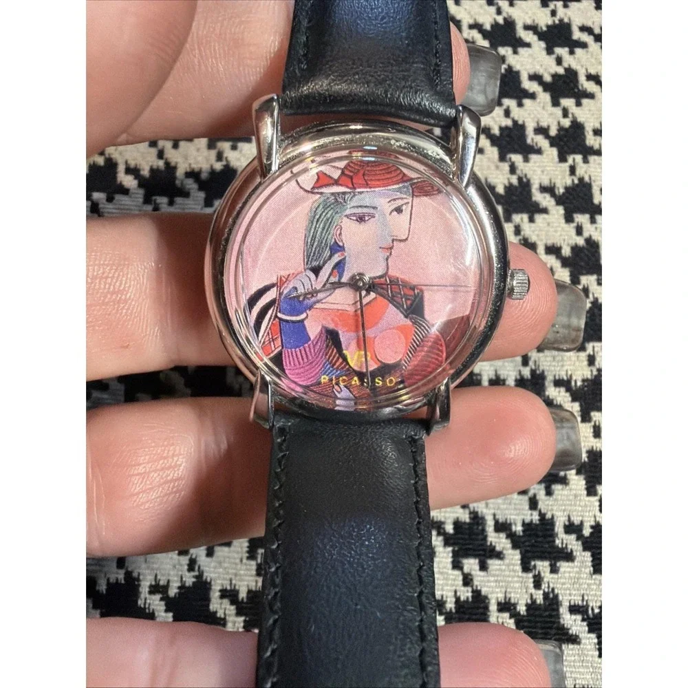 Vintage VP Artwatch Picasso Art Watch Japan Quartz Leather Band Untested